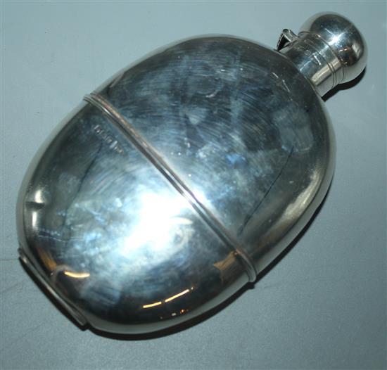 Walker & Hall silver oval hip flask, Sheffield 1912